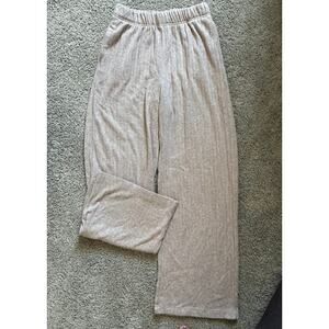 Ribbed Knit High Waisted Pockets Wide Leg Elastic Casual Pants